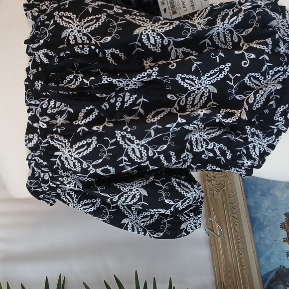 INC Nwt Women's Black And Embrodered White Leaf Print Boho Chic Blouse Large - Picture 8 of 12